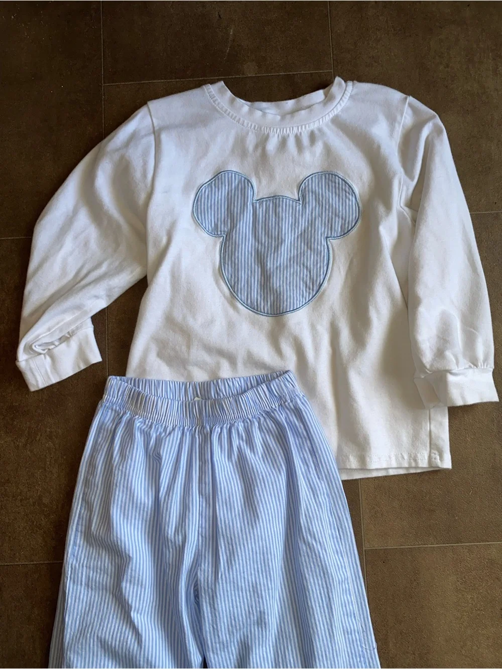 Kids White and Light Blue Striped Mickey Set